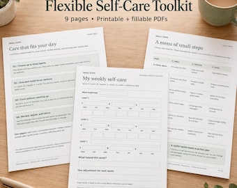 Self Care Habit Tracker Printable & Fillable PDF, 9-Page Weekly Routine Toolkit