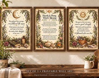 Witchy Botanical Wall Art Set, Vintage Cottagecore Quotes (Digital Download)