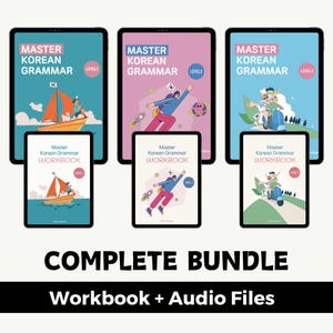 Domina la gramática coreana para principiantes: paquete completo, imprimible, en inglés, a todo color, con libro de ejercicios y archivos de audio adicionales. Aprende coreano.