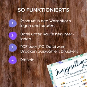 JGA Emoji-Rätsel mit 28 Begriffen – PDF zum Ausdrucken auf Deutsch | Junggesellinnen-Abschied-Spiel