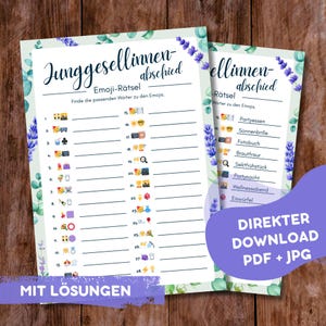 JGA Emoji-Rätsel mit 28 Begriffen – PDF zum Ausdrucken auf Deutsch | Junggesellinnen-Abschied-Spiel
