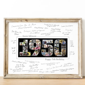 75th Birthday Party Guest Book, Custom 1950 Photo Collage, 75th Birthday Party Decorations, 75th Birthday Gift For Men or Women