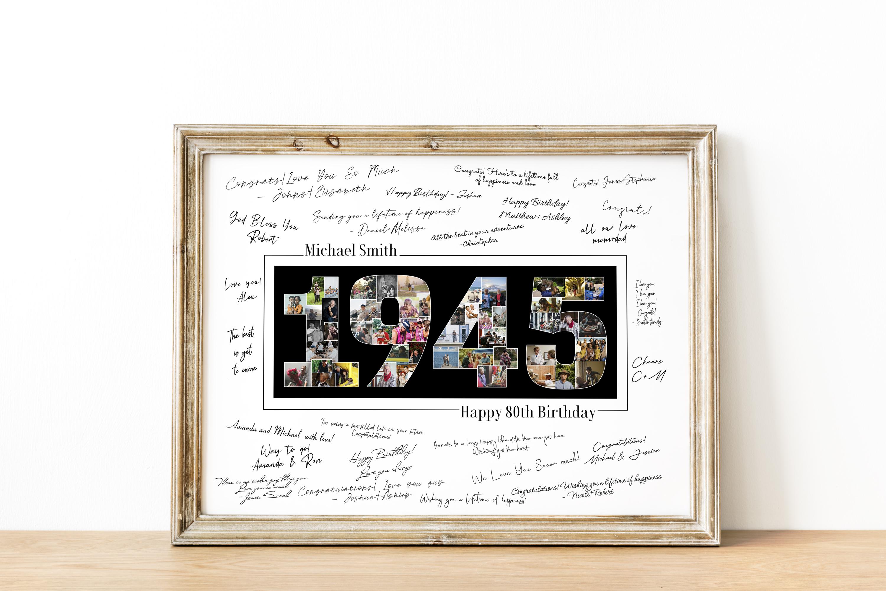 80th Birthday Party Guest Book, Custom 1945 Photo Collage, 80th Birthday Party Decorations, 80th Birthday Gift For Men or Women