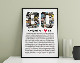 80th Birthday Photo Collage Poster, Reasons We Love You, Personalized Gift