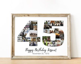 45th Birthday Photo Collage, Personalized Anniversary Gift