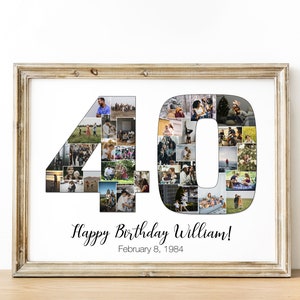 Cadeaux personnalisés pour 40e anniversaire de mariage, cadeau de 40e anniversaire, collage de photos de 40 chiffres, cadeaux de 40e anniversaire de mariage, impression