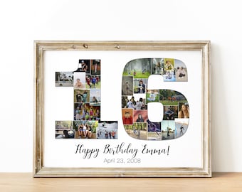 Personalized 16th Birthday Photo Collage Gift (Digital or Printed)