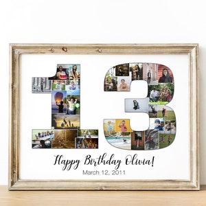 Cadeau personnalisé de 13e anniversaire pour fille, 13e cadeau d'anniversaire pour lui, 13 numéros de collage, 13e cadeau pour garçon, 13e cadeau pour elle, imprimable