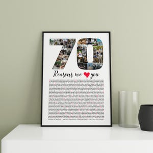 70 Reasons We Love You Poster with photos, Personalized 70th Birthday Gift for Him or Her, 70th Birthday Gifts For Men or Women