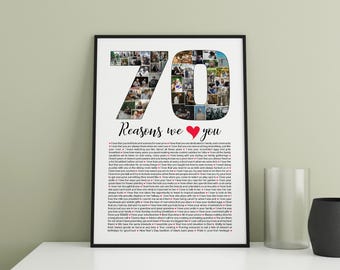 70th Birthday Photo Collage Poster, Personalized Gift (Digital or Print)