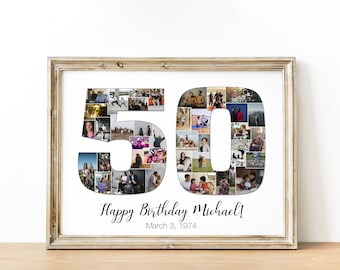 Personalized 50th Birthday Photo Collage, Anniversary Gift (Digital or Printed)