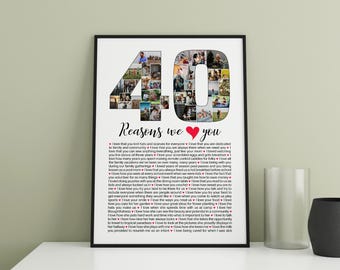 Personalized 40th Birthday Photo Collage, Reasons We Love You Poster (Digital or Print)