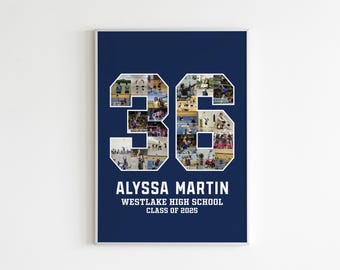 Custom Sport Number Photo Collage, Senior Night Gift (Digital or Print Option Available)