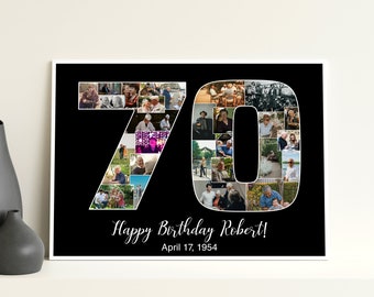 70th Birthday Photo Collage Gift, Personalized Anniversary Keepsake (Digital or Print)