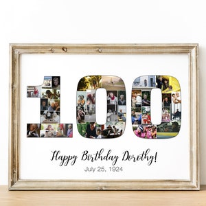 Personalized 100th Birthday Gift for Woman, 100 Number Collage, 100th Gift for Her, 100th Birthday Gift for Grandpa, 100th Gift for Grandma