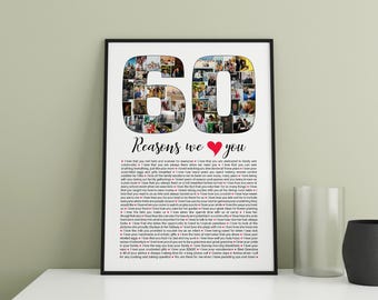 Personalized 60th Birthday Photo Collage Poster, Reasons We Love You