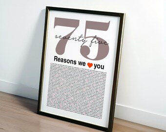 75 Reasons We Love You Poster, Custom Birthday Gift