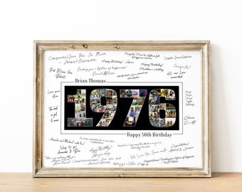 Personalized 50th Birthday Photo Collage Print - Custom Guest Book Alternative