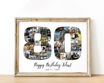 Custom 80th Birthday Photo Collage Gift, Personalized Keepsake