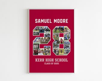 Personalized Soccer Number Collage Print - High School Senior Gift, Custom Sports Photo Art