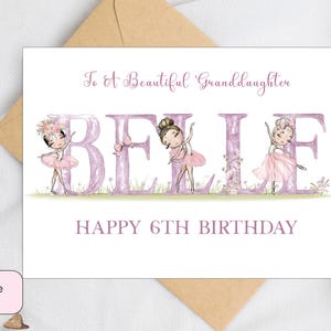 Ballerina birthday card for granddaughter, daughter, niece, goddaughter,  Personalised 4th, 5th, 6th , 7th, greeting card for little girl