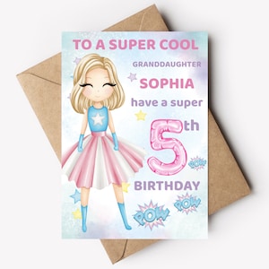 Personalised Superhero Birthday Card for Girls, Birthday Card for Granddaughter, Daughter, Niece, Any Age Birthday Card
