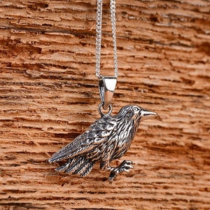 Silver Crow Necklace 925 Sterling Silver Crow Figured Unisex Necklace