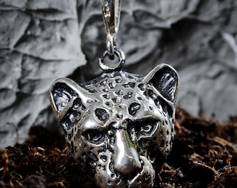 Sterling Silver Leopard Head Necklace: 925 Silver Animal Pendant 