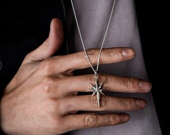 Silver North Star Necklace 925 Sterling Silver Polar Star