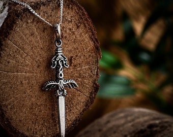 Silver Sword Necklace 925 Sterling Silver Sword Figured Men's Necklace