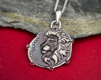 Silver Leo Zodiac Sign Necklace 925 K Sterling Silver Matte Leo Unisex Necklace, Horoscopes, Zodiac Signs, Talisman, Stars, Unisex