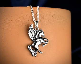 Silver Pegasus Necklace 925 Sterling Silver Pegasus Figured Men Necklace, Winged Horse Necklace, Men Necklace, Chain, Animal Figure Necklace