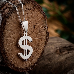 Silver Dollar Necklace 925 Sterling Silver Dollar Sign Men Necklace