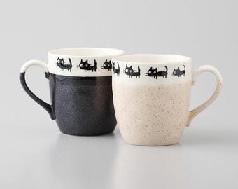 Japanese Black Cat Mug Mino Ware Porcelain Cup