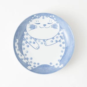 Cesta japonesa para gatos de 20 cm, plato redondo de porcelana Mino Ware, gato atigrado