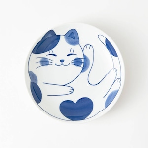 Japanese Cat Basket 20 cm Mino Ware Porcelain Round Plate Calico Cat