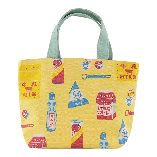 Japanese Mini Tote Bag Lunch Bag 30x20cm 100% Cotton - Milk, Ramune Orange