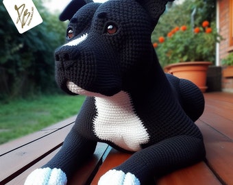 Crochet Dog Art : Ensemble de 4 photographies Pitbull noir et blanc + 1 vidéo, décoration unique pour les amoureux des chiens