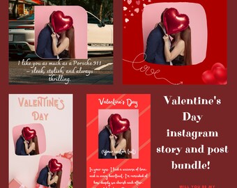 Mallar för Instagram Stories och Posts för Alla hjärtans dag (2 stories och 2 inlägg)