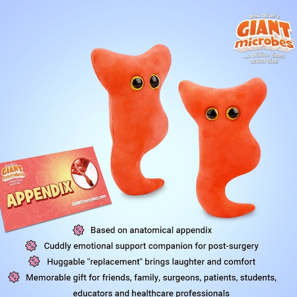 GIANTmicrobes Appendix Plush, Appendix Stuffed Animal, Organ Toy, Funny Appendicitis Gift, Get Well Gifts, Biology Gifts, Surgeon Gifts