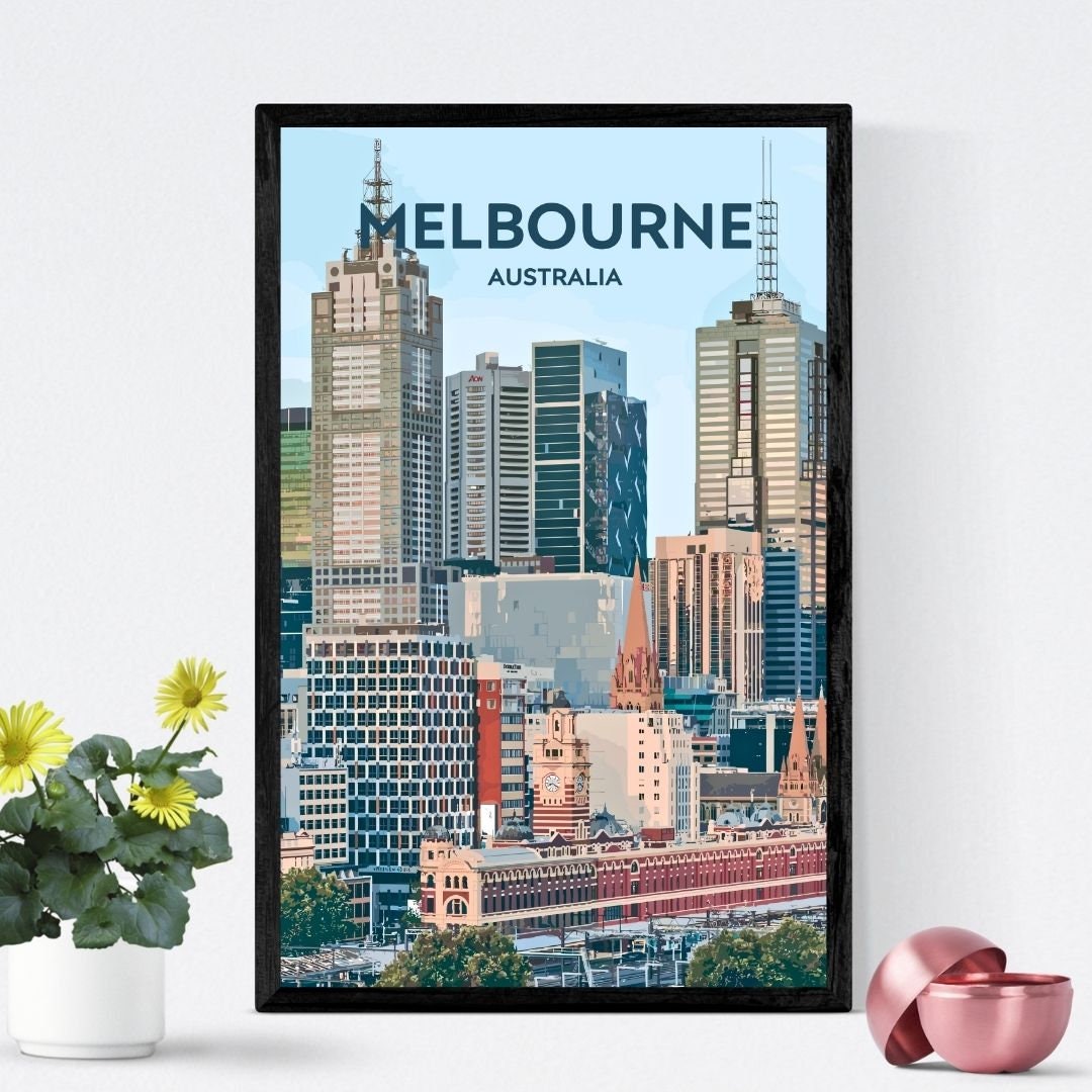 Melbourne Poster Wall Art, Melbourne Travel Poster, Australia Travel Wall Art Print, Poster Wall