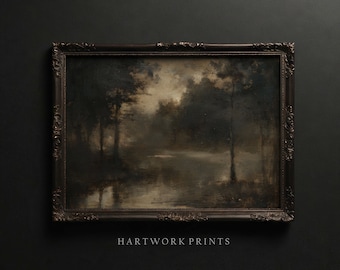 Forest | Printable Dark Academia Wall Art, Vintage Dark Cottagecore Prints, Moody Farmhouse Home Decor, Gothic Abstract Forest Oil Painting