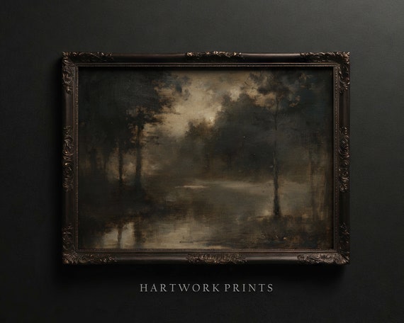 Forest | Printable Dark Academia Wall Art, Vintage Dark Cottagecore Prints, Moody Farmhouse Home Decor, Gothic Abstract Forest Oil Painting