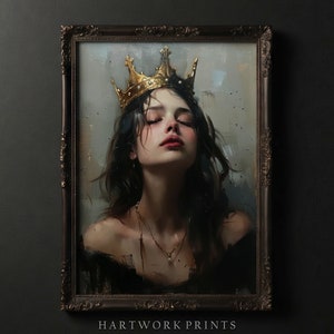 Crown | Printable Dark Academia Wall Art, Vintage Dark Cottagecore Prints, Moody Victorian Farmhouse Home Decor, Gothic Woman Oil Painting