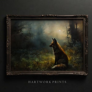 Red Fox | Printable Dark Academia Wall Art, Woodland Fox Oil Painting, Dark Cottagecore Prints, Gothic Decor Wall Art Gloomy Witchy Wall Art