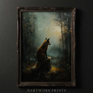 Fox | Printable Dark Academia Wall Art, Woodland Fox Oil Painting, Dark Cottagecore Prints, Moody Farmhouse Home Decor, Gothic Fox Painting