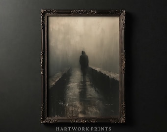 Pathway | Printable Dark Academia Wall Art, Vintage Dark Cottagecore Prints, Moody Farmhouse Home Decor, Gothic Abstract Bridge Oil Painting