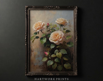 Rose Bouquet | Vintage Pink Roses Oil Painting, Printable Floral Wall Art, Spring Flowers Cottagecore Decor, Farmhouse Home Decor Art Prints