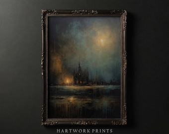Kathedraal | Afdrukbare Dark Academia Wall Art, Vintage Dark Cottagecore Prints, Moody Farmhouse Home Decor, Gotisch Abstract Olieverfschilderij