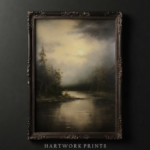 Dark Forest | Printable Dark Academia Wall Art, Vintage Dark Cottagecore Prints, Moody Farmhouse Home Decor, Gothic Landscape Oil Painting